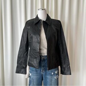 Vintage Y2K 90s Apostrophe black leather jacket size 4